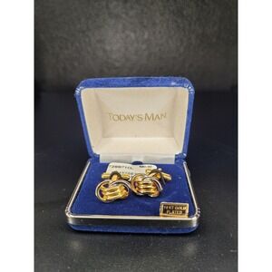 Todays Man Cuff Links Gold Silver Tone Knot 14KT Gold Plated New